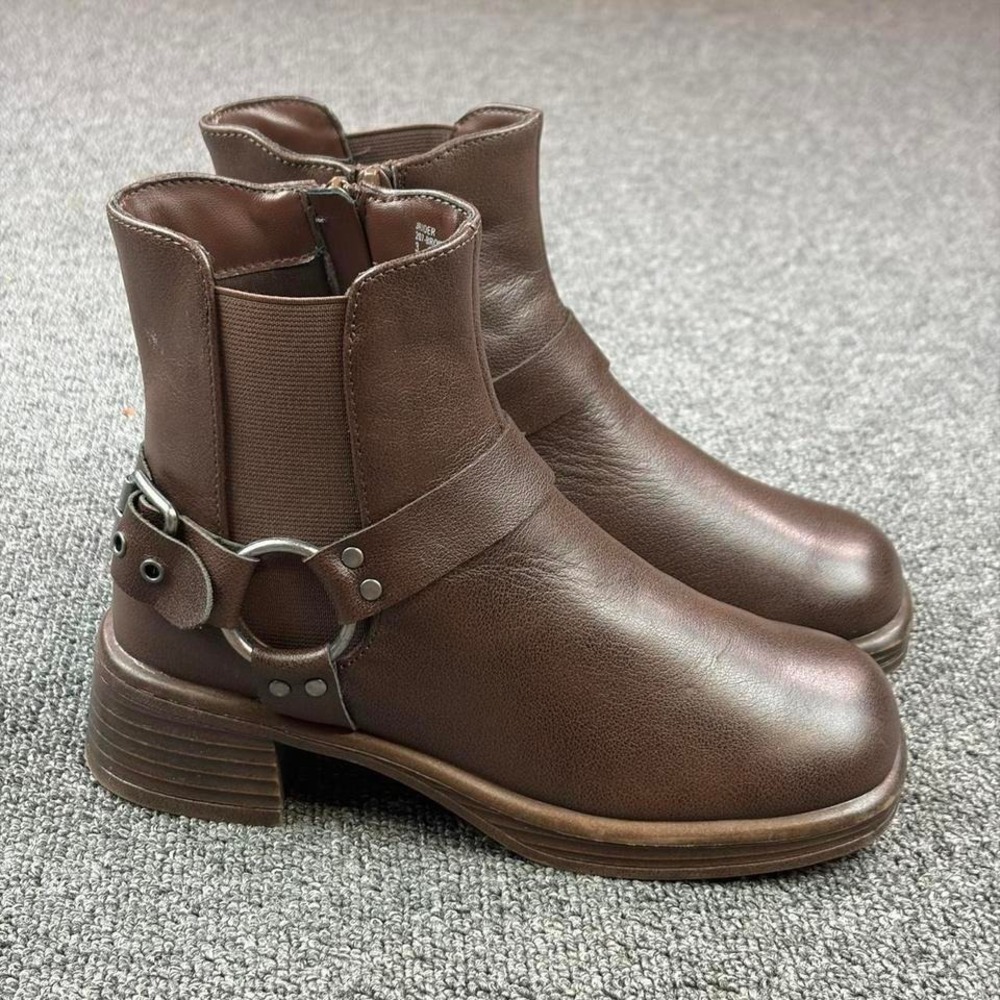 Steve Madden Motorcycle‎ Brown Leather Harness Strap Biker Boots Girls Size 3